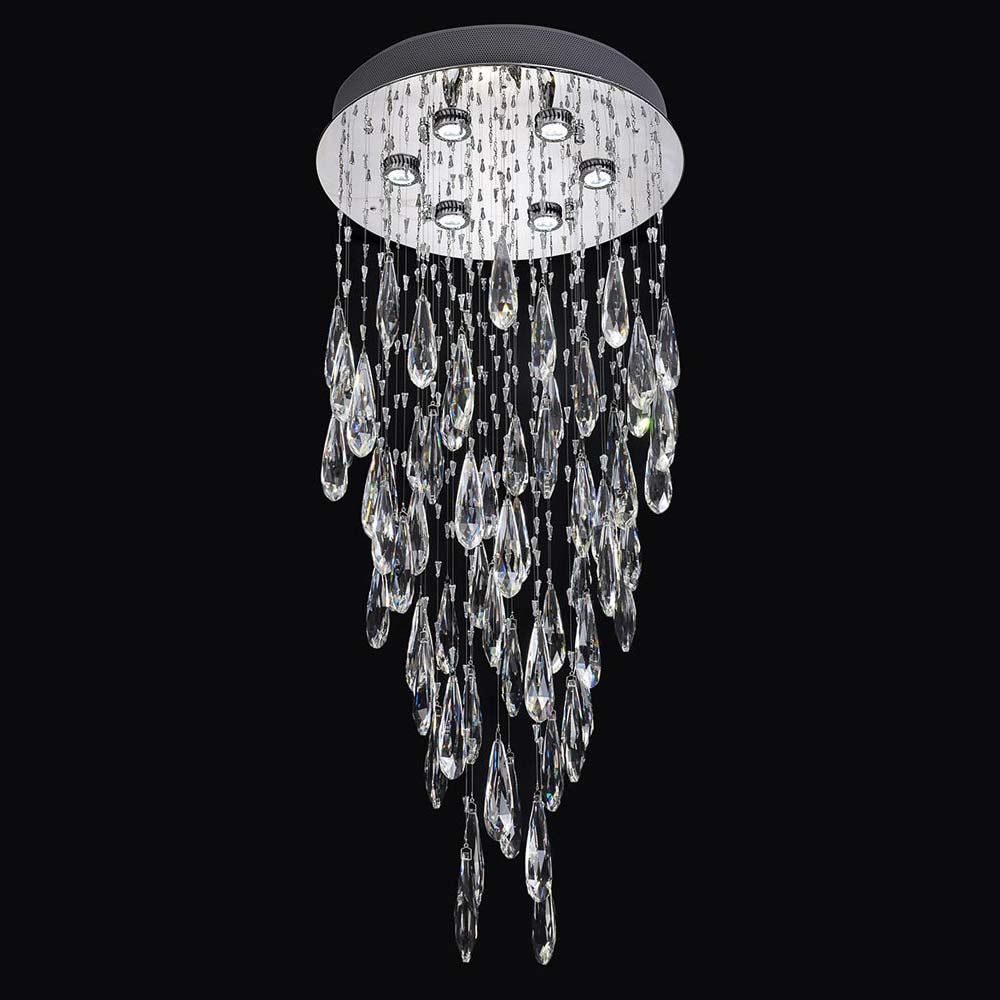 Contemporary 110cm Drop 6 Light Crystal Chandelier Polished Chrome