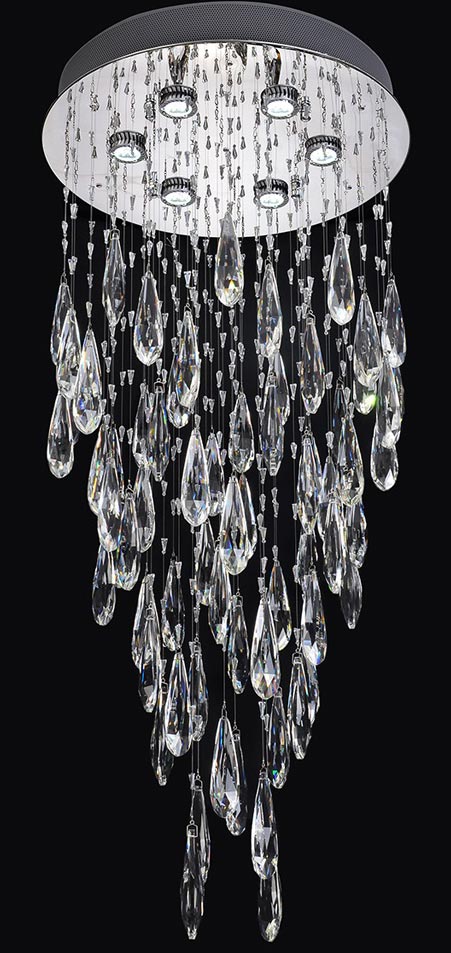 Contemporary 110cm Drop 6 Light Crystal Chandelier Polished Chrome