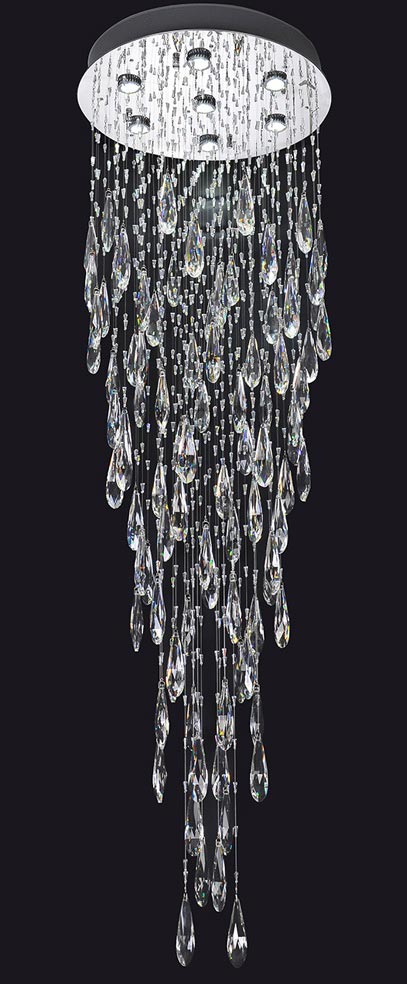 Contemporary 180cm Drop 7 Light Crystal Stairwell Chandelier Chrome