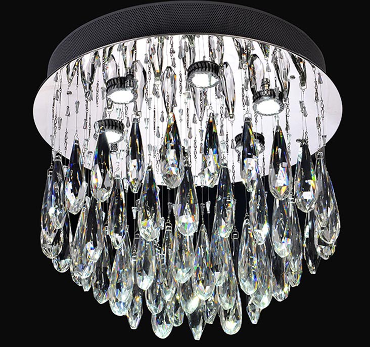 Contemporary 6 Light Flush Mount Crystal Ceiling Light Polished Chrome