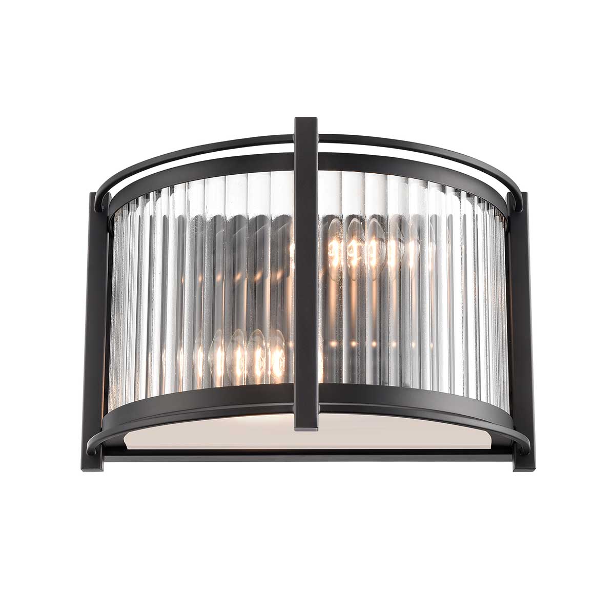 Sloane 2 Light Matt Black Wall Light With Ribbed Glass