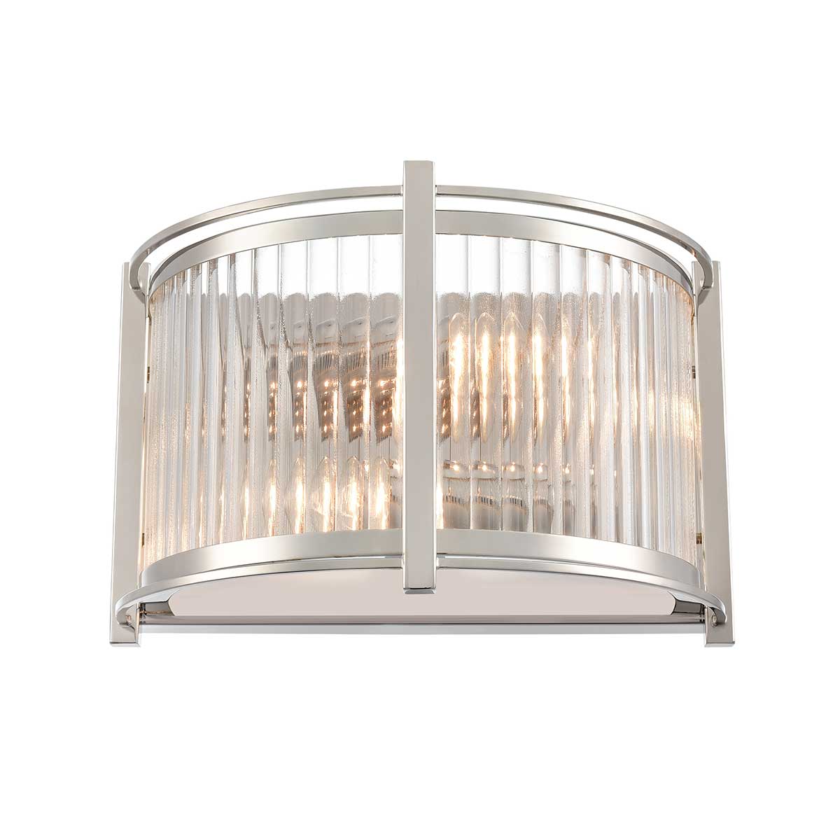 Sloane 2 Light Wall Light in Polished Nickel Ribbed Glass