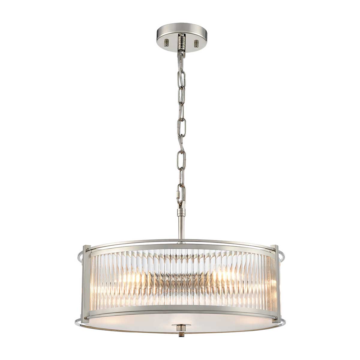 Sloane 5 Light Pendant in Polished Nickel Ribbed Glass
