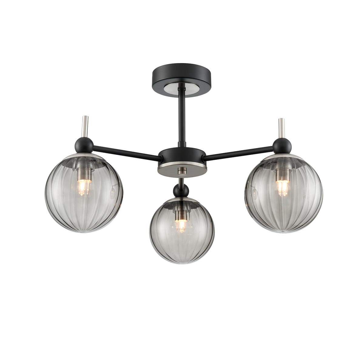 Solar 3 Light Semi Flush in Matt black / Satin Nickel