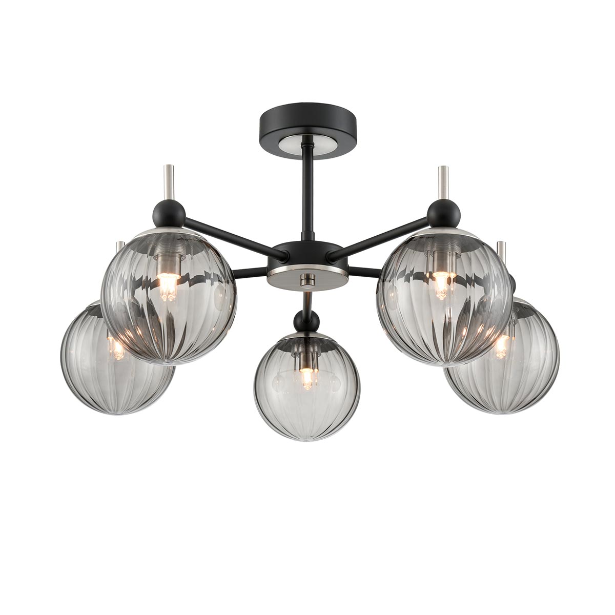 Solar 5 Light Semi Flush in Matt black / Satin Nickel
