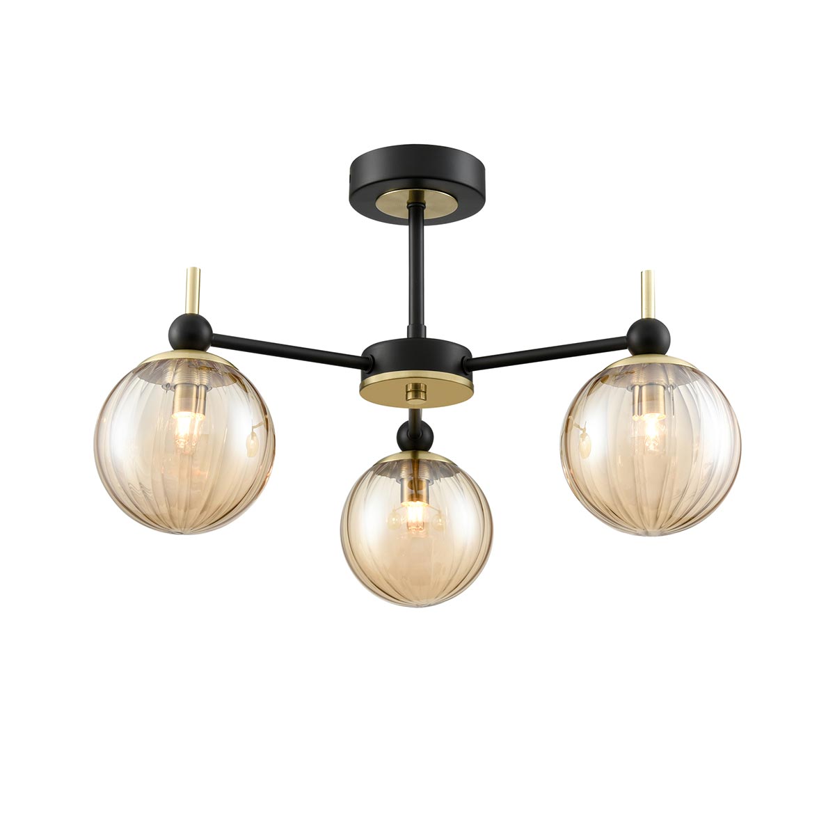 Solar 3 Light Semi Flush in Matt black / Satin Brass