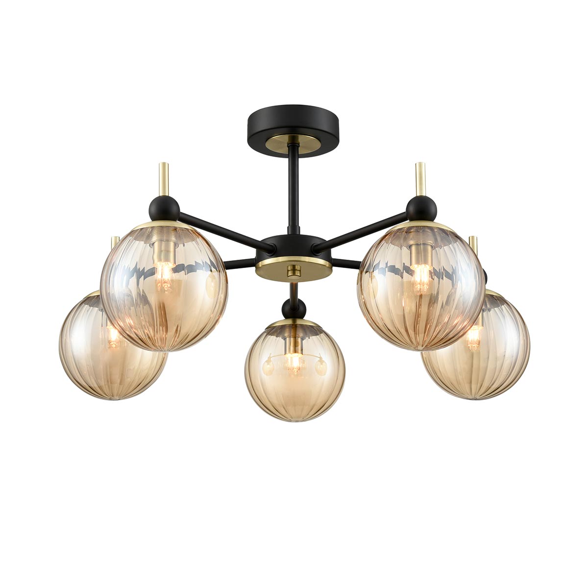Solar 5 Light Semi Flush in Matt black / Satin Brass