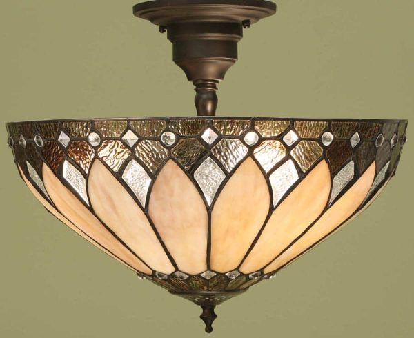 Brooklyn Semi Flush 3 Light Tiffany Lamp Art Deco Style
