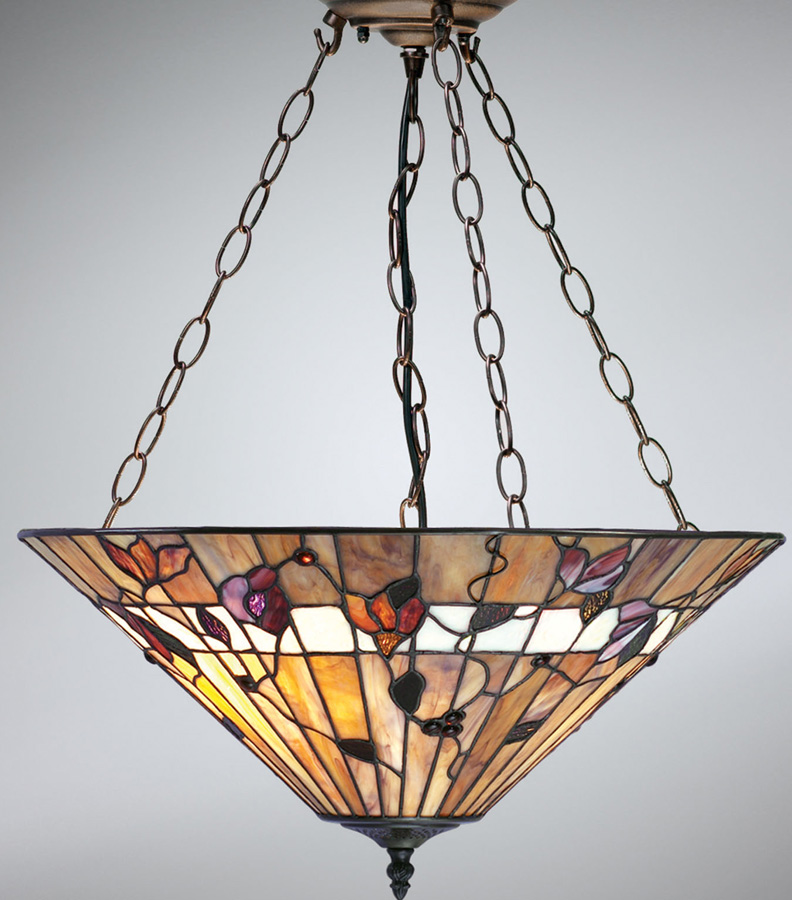 Bernwood Large Art Glass 3 Lamp Tiffany Pendant Uplighter