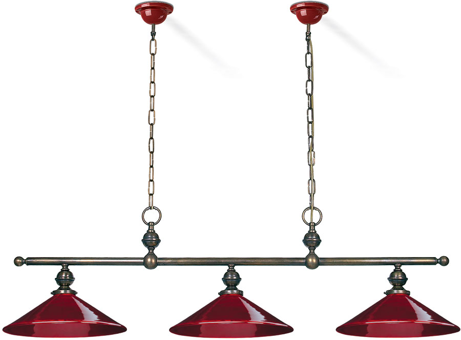 Country Kitchen 3 Light Large Shades Triple Court Pendant