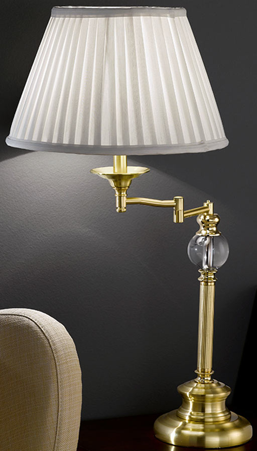 High Quality 1 Light Swing Arm Table Lamp Satin Brass Cream Shade