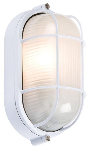 White industrial oval bulkhead light wire guard opal glass IP54 wall mounted