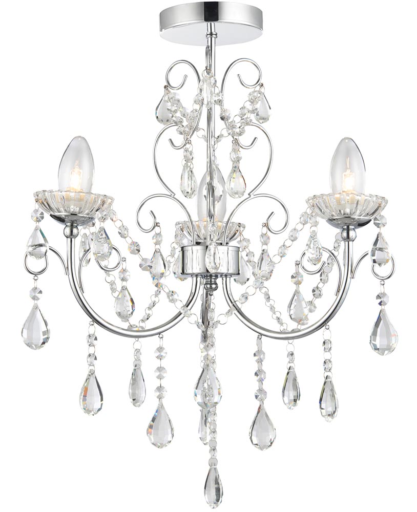 Tabitha 3 Light Semi Flush Bathroom Crystal Chandelier Chrome