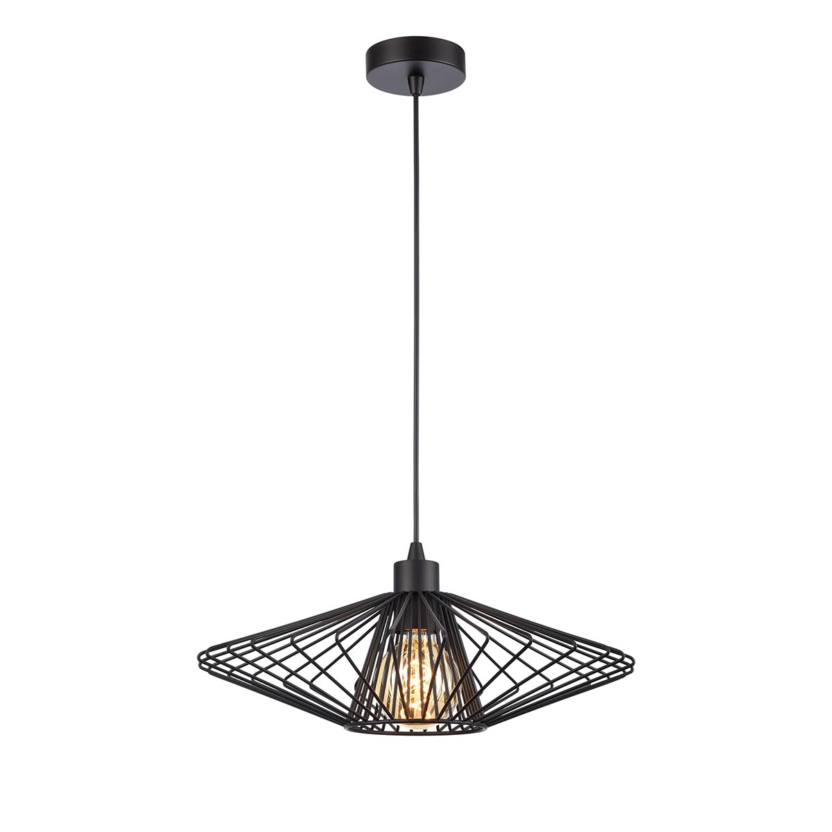 Franklite Thatch Small 1 Light Ceiling Pendant in Matt Black
