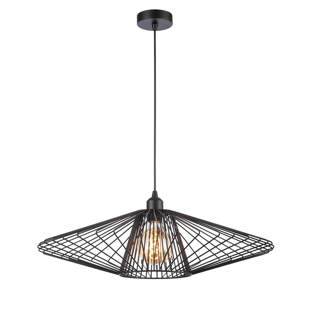 Franklite Thatch Large 1 Light Ceiling Pendant in Matt Black