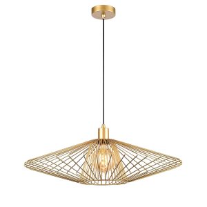 Franklite Thatch large 1 light ceiling pendant in gold, full height on white background.