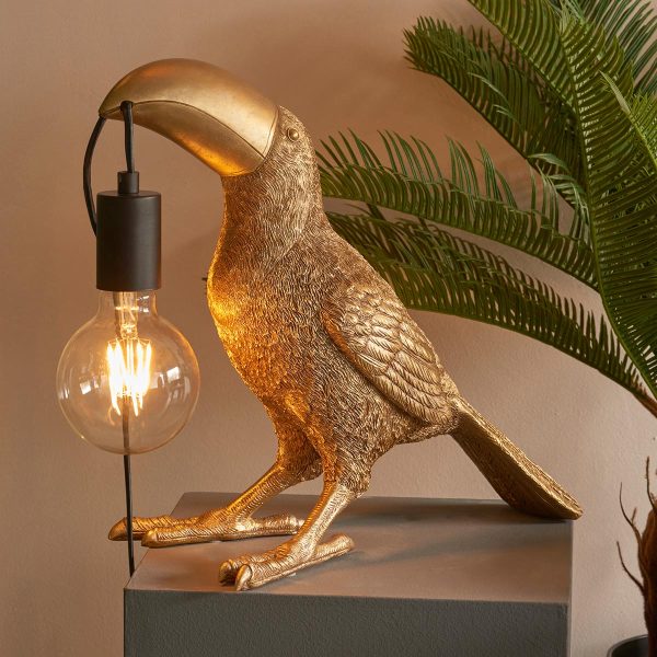 Toucan 1 light detailed resin bird table lamp in vintage gold main image