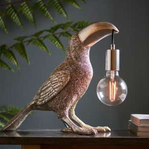 Toucan 1 light detailed resin bird table lamp in vintage silver main image