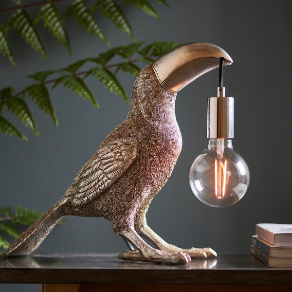 Toucan 1 light detailed resin bird table lamp in vintage silver main image