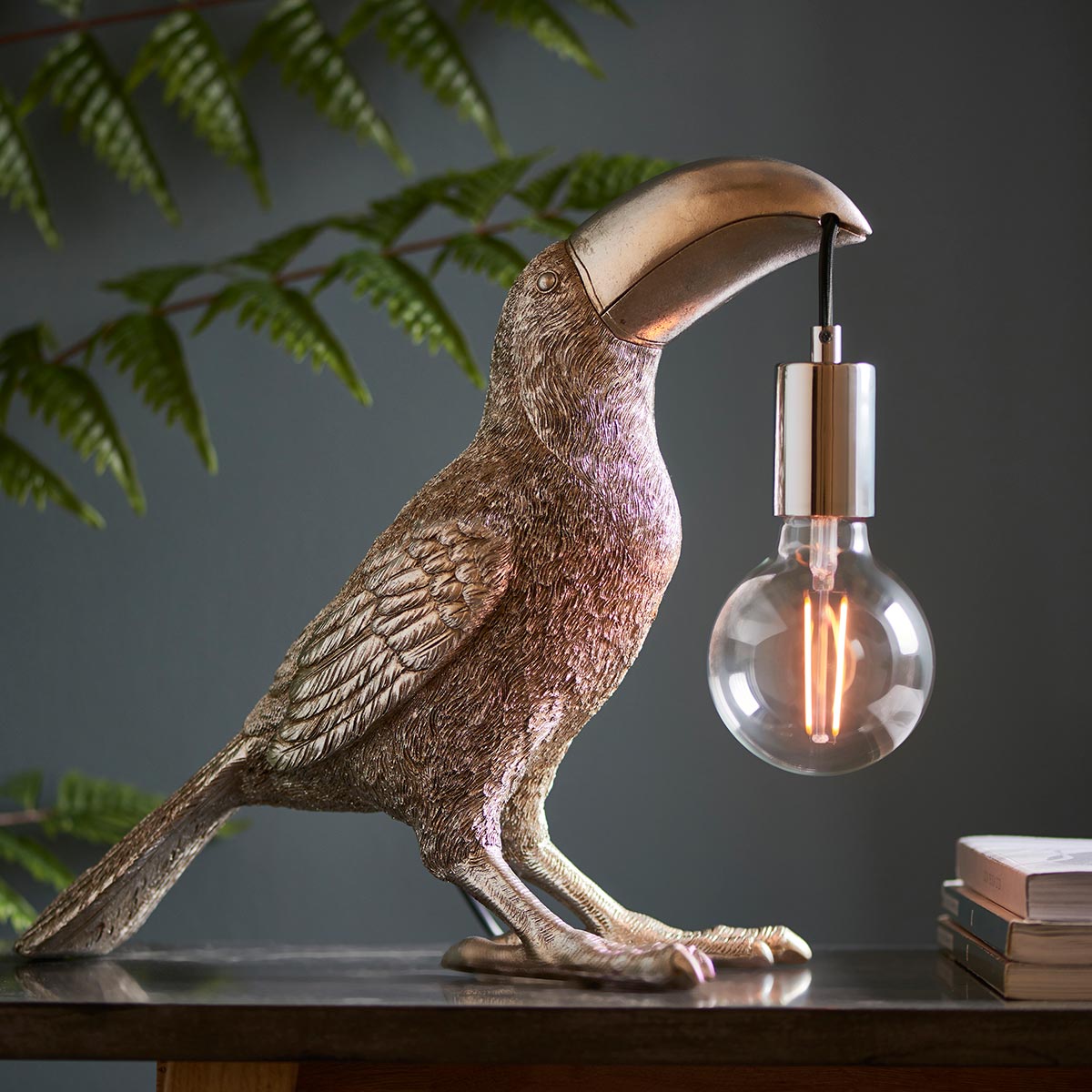 Toucan 1 Light Detailed Resin Bird Table Lamp Vintage Silver Finish