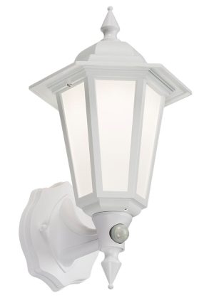 Traditional LED outdoor PIR wall lantern white manual override IP54