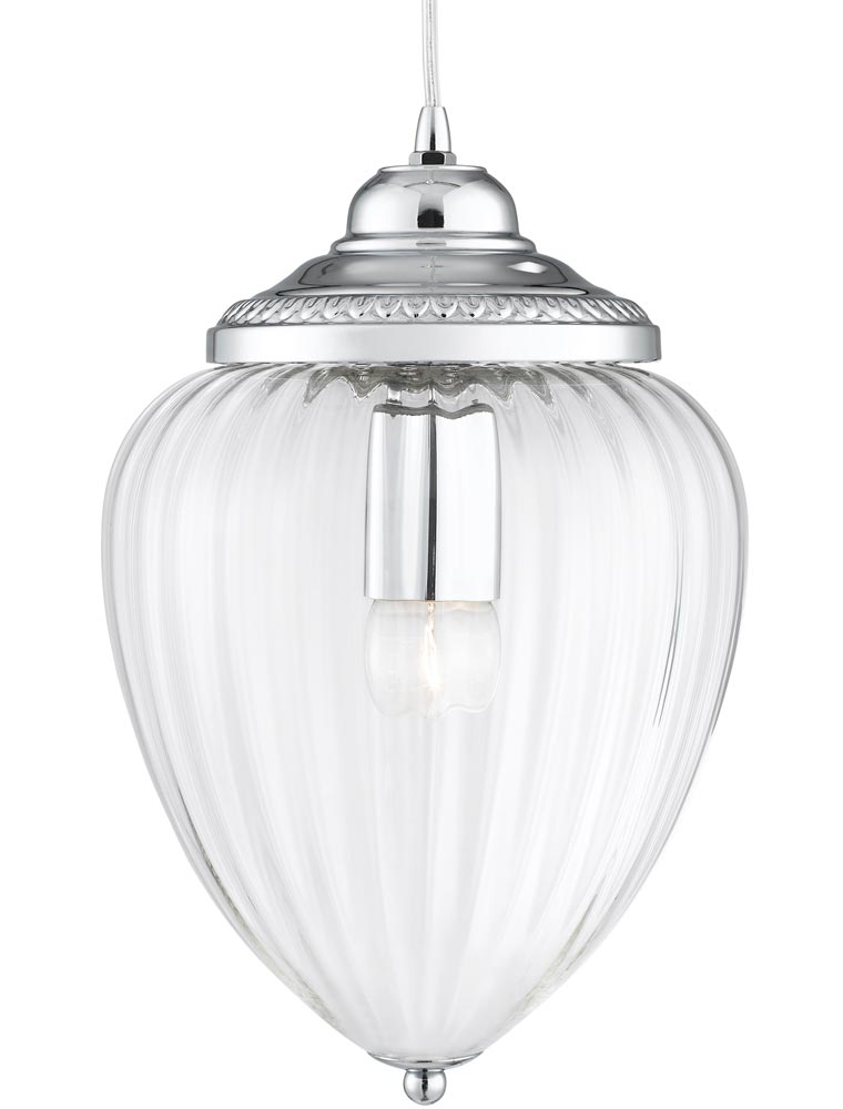 Traditional Polished Chrome Clear Ribbed Glass Hanging Lantern