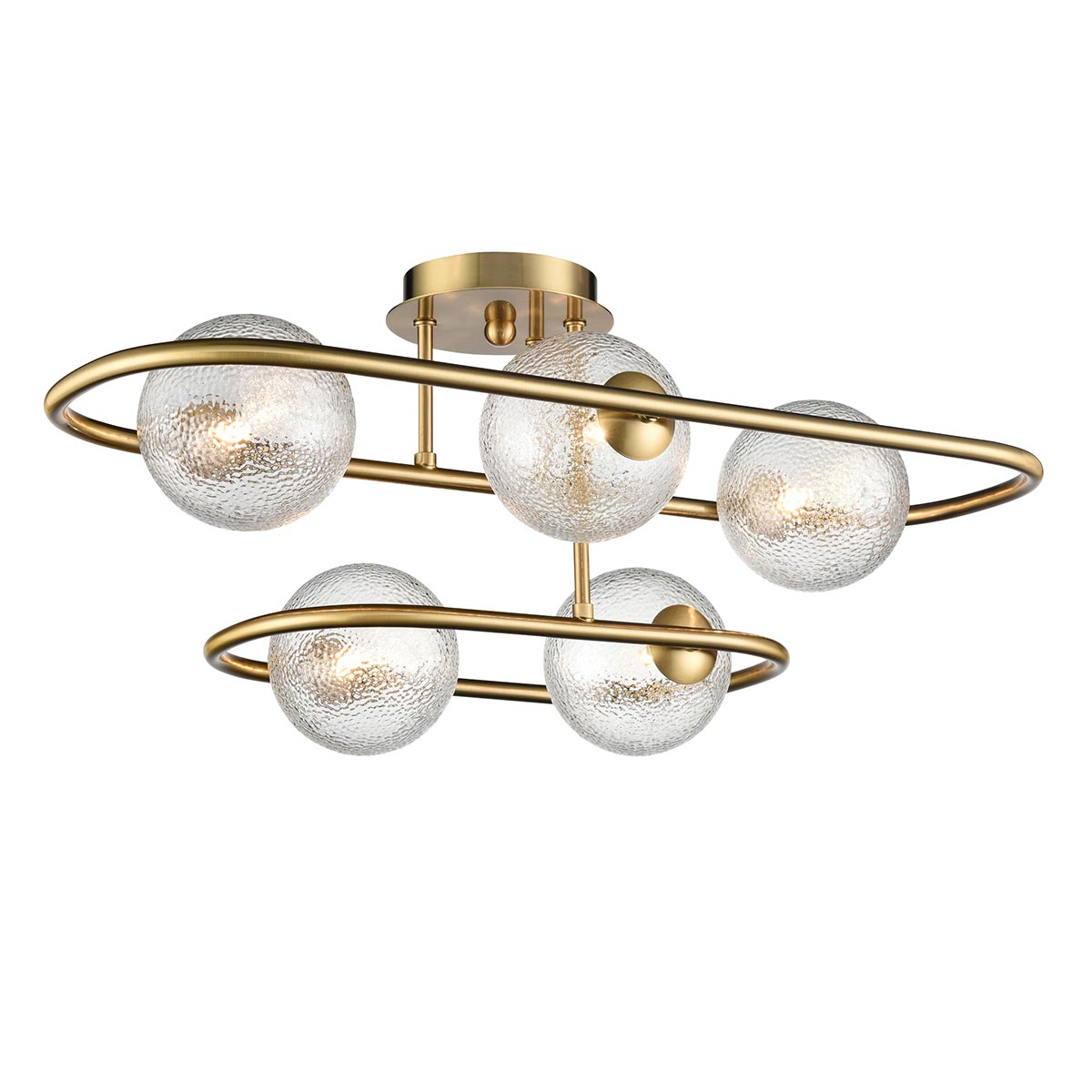 Trapeze Modern 5 Light Semi Flush in Aged Brass