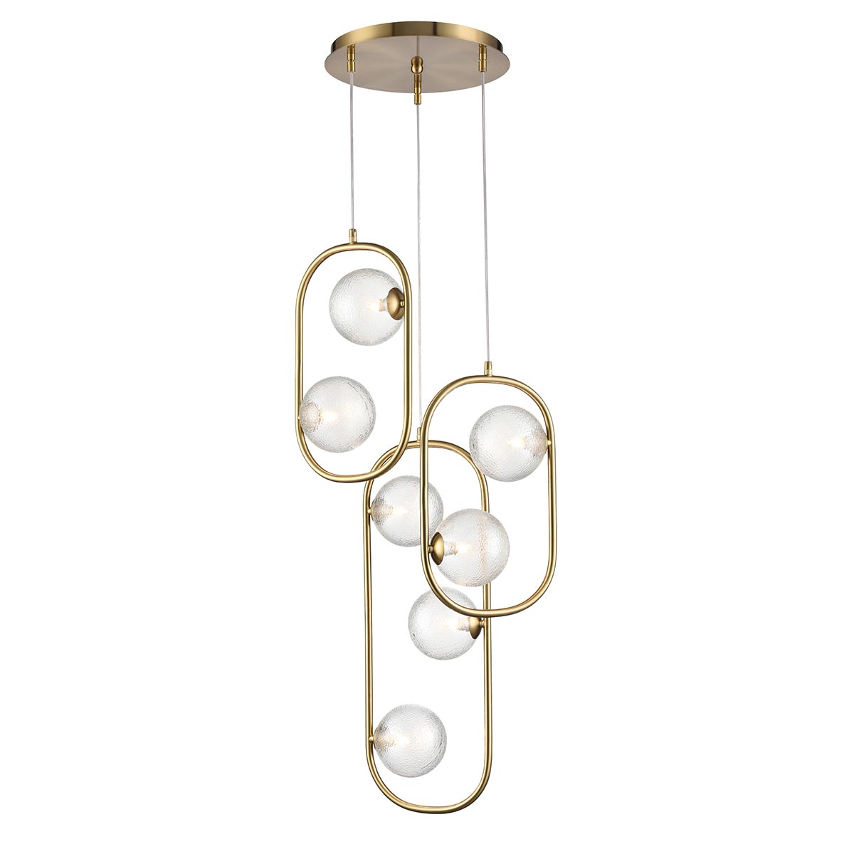 Trapeze 7 Light Multi Drop Pendant in Aged Brass