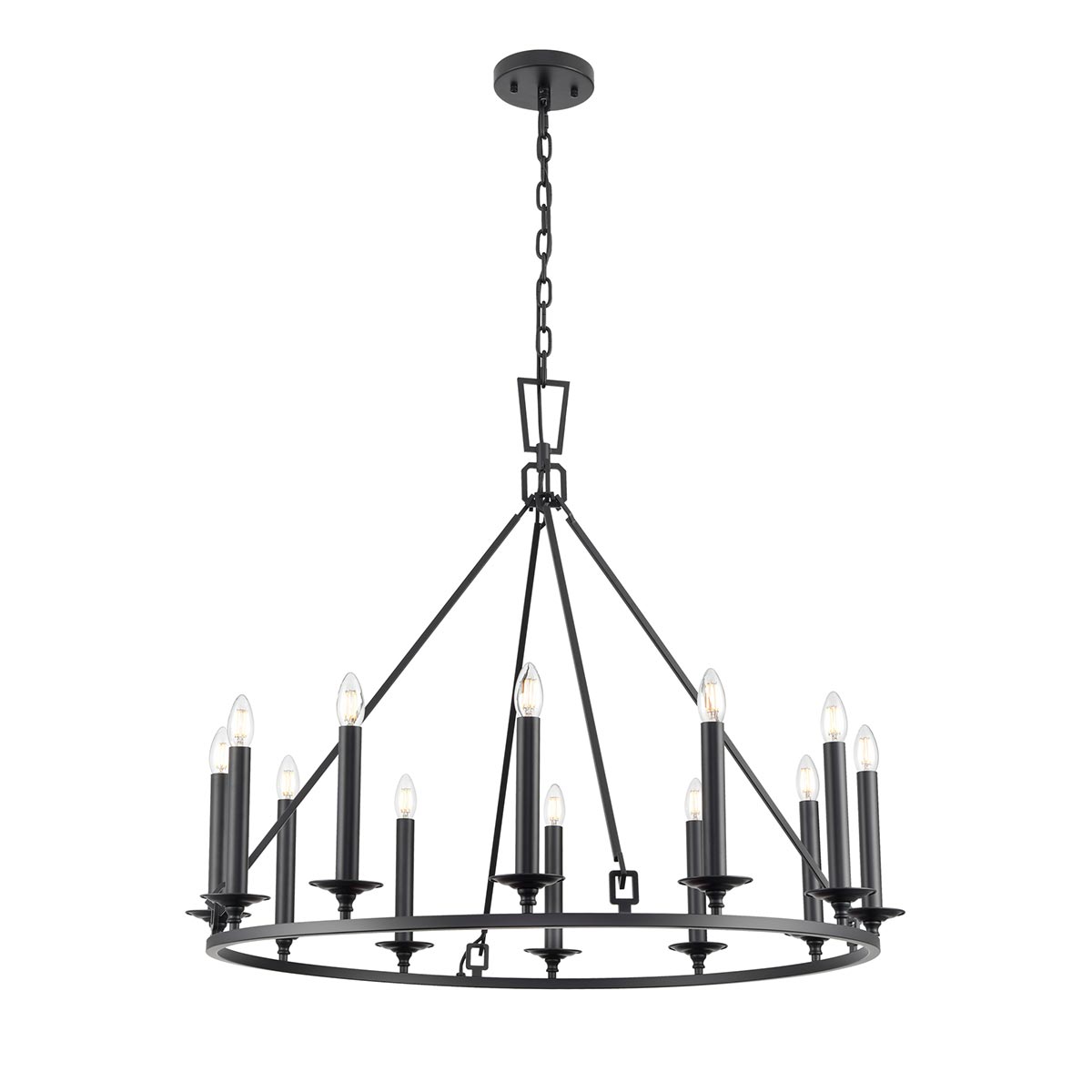 Tudor 12 Light Large Classic Matt Black Chandelier