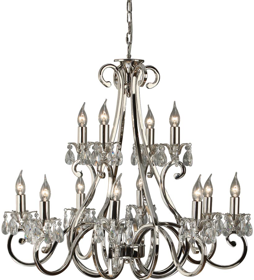 Oksana Nickel 2 Tier 12 Light Large Chandelier With Crystal Drops