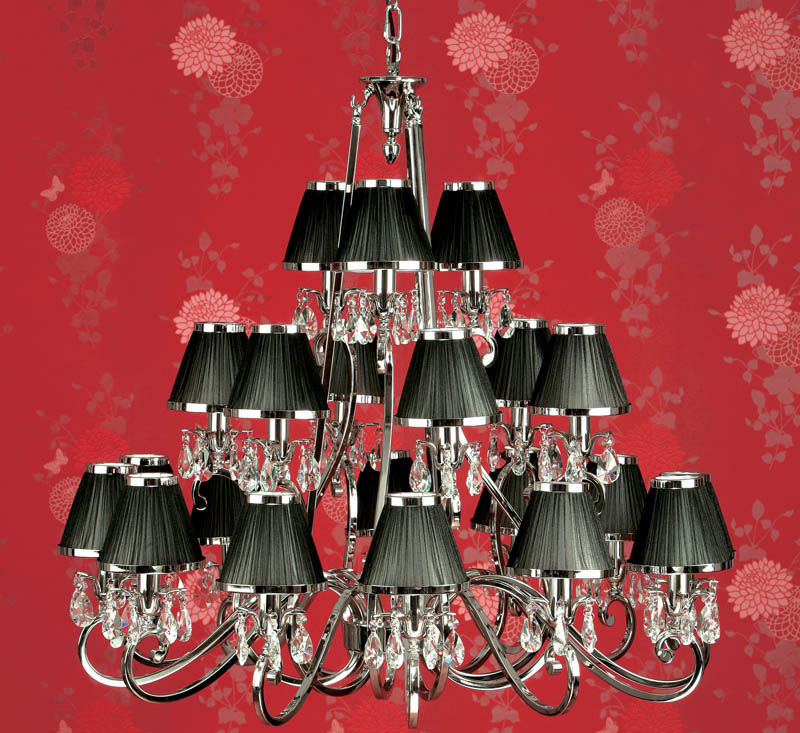 Oksana Large Nickel 21 Light Crystal Chandelier Black Shades