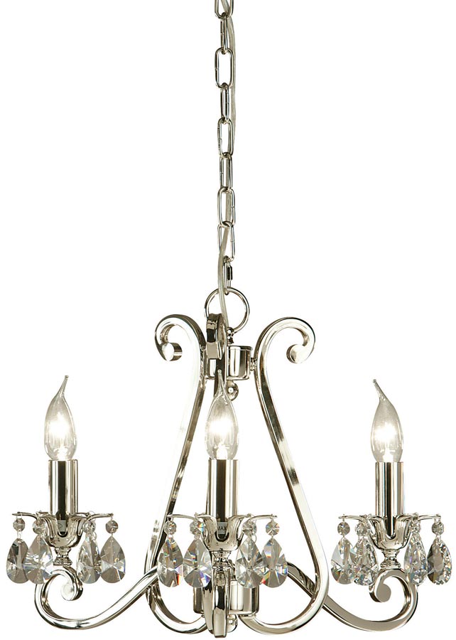 Oksana Polished Nickel 3 Light Chandelier With Crystal Drops