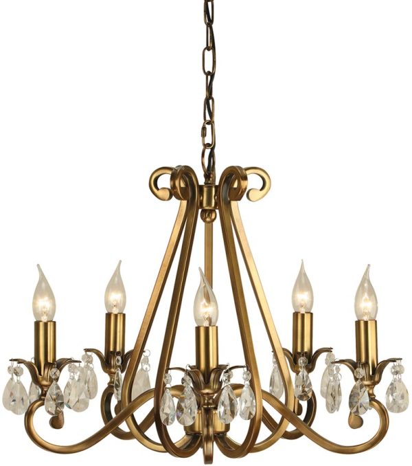 Oksana Antique Brass 5 Light Chandelier With Crystal Drops