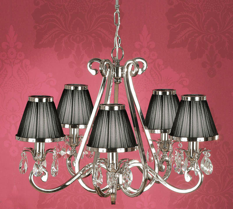 Oksana Nickel 5 Light Chandelier Crystal Drops Black Shades