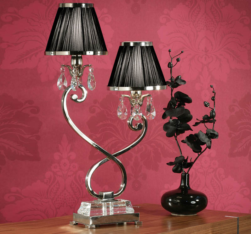 Oksana Nickel 2 Light Table Lamp Crystal Drops Black Shades