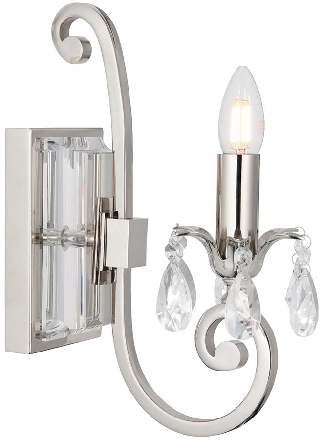 Oksana Polished Nickel Single Wall Light With Crystal Drops