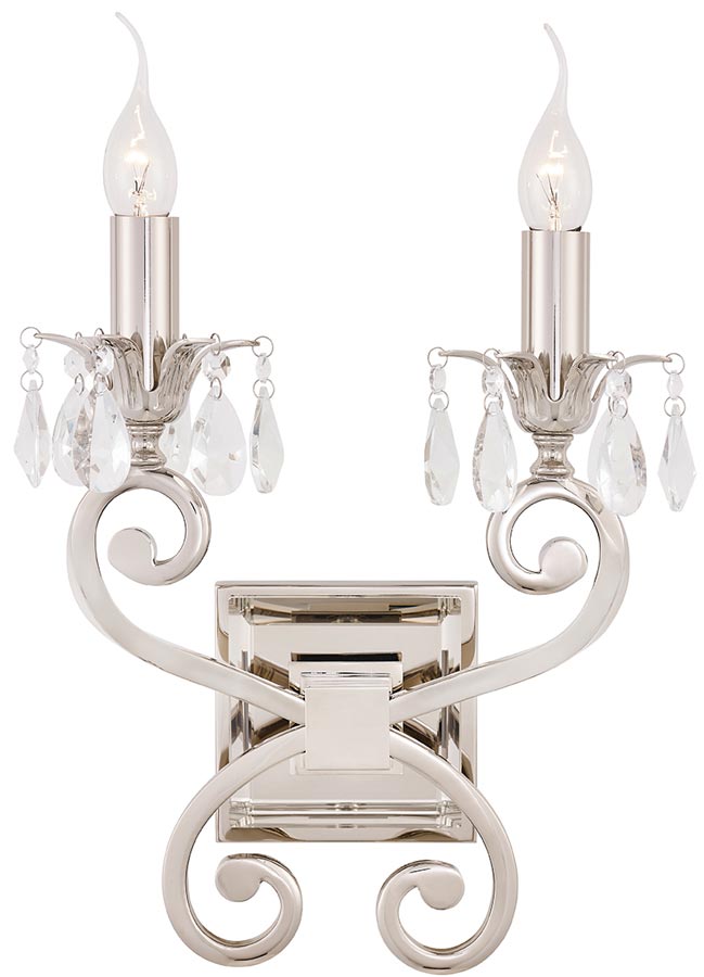 Oksana Polished Nickel Twin Wall Light With Crystal Drops