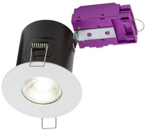 Mains voltage white 90-minute fire rated fixed downlight