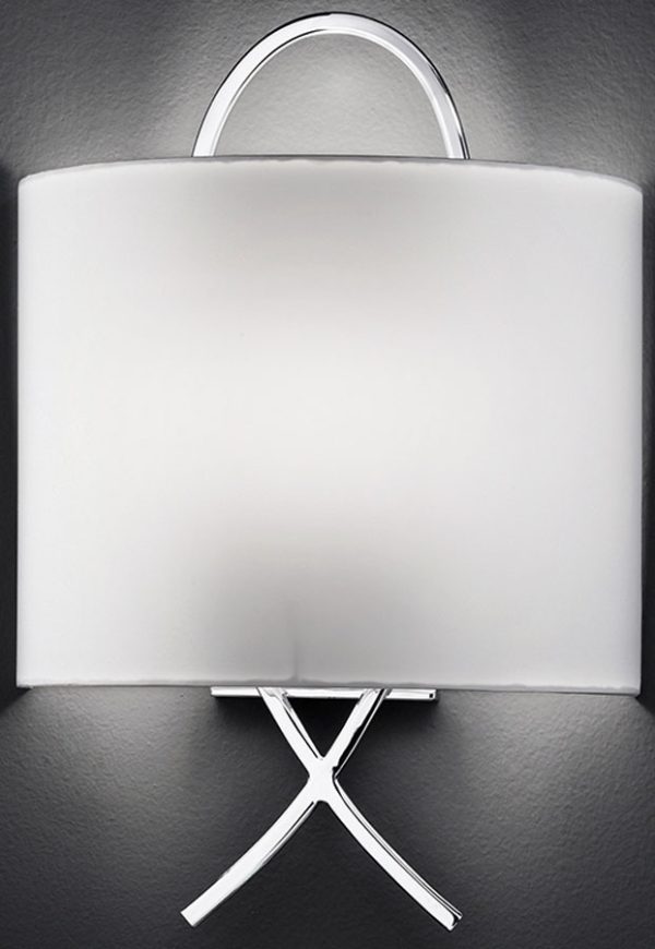Classic 1 Lamp Single Wall Light Polished Chrome Off White Half Shade