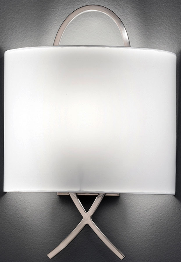 Classic 1 Lamp Single Wall Light Satin Nickel Off White Half Shade