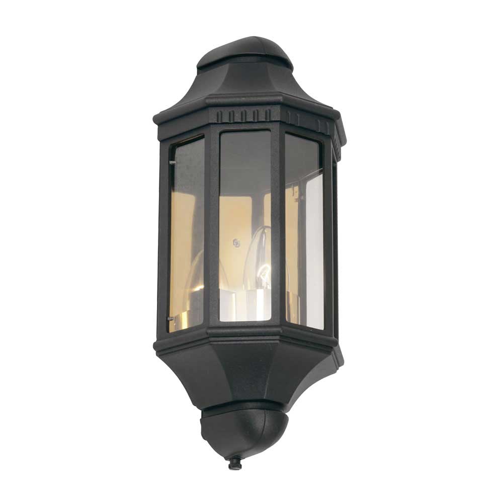 Traditional Black Flush Outdoor Half Wall Lantern