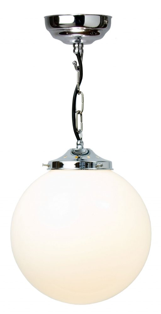 Polished Chrome 25cm Opal Glass Globe Pendant Light Uk Made Wfo38 Polished Chrome 25cm Opal Glass Globe Pendant Light Uk Made