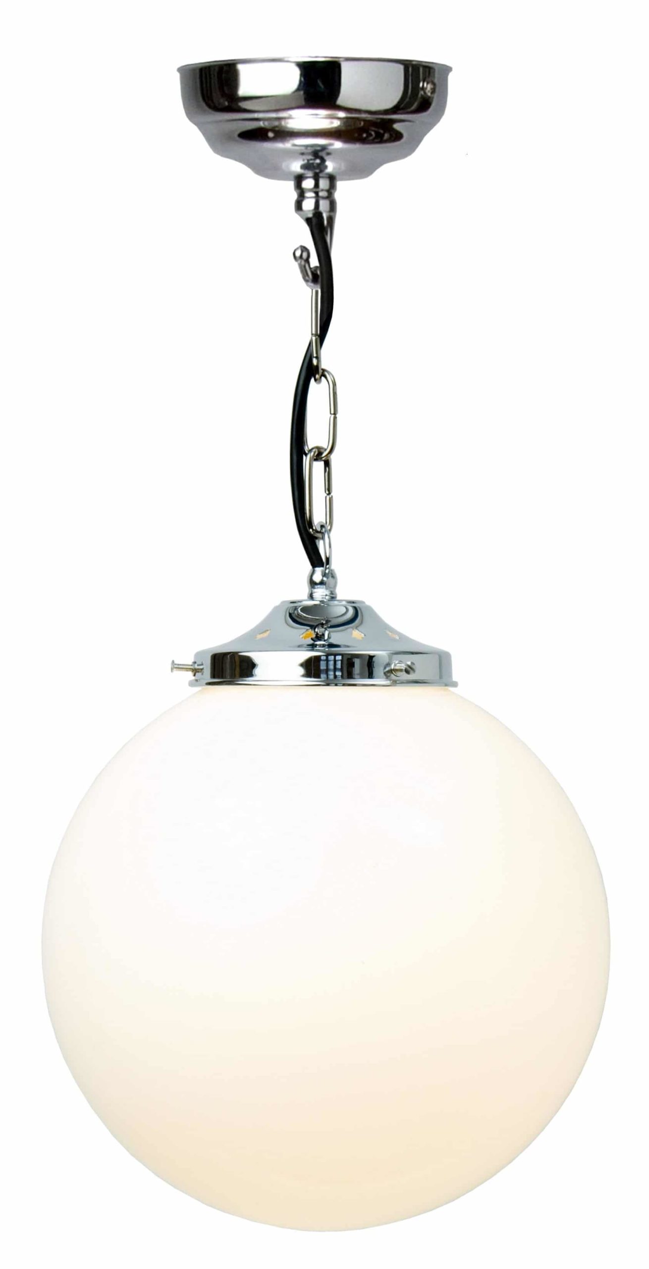 Polished Chrome 25cm Opal Glass Globe Pendant Light UK Made