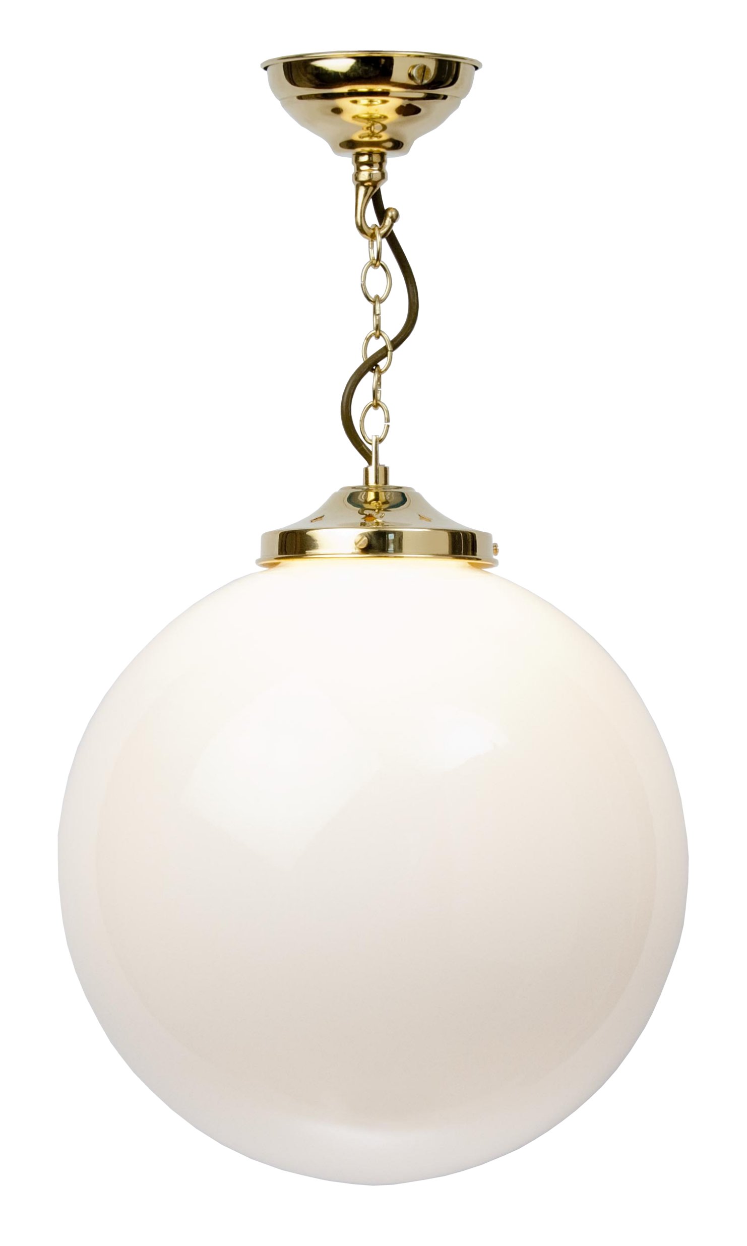 Polished Brass 35cm Opal Glass Globe Pendant Light UK Made