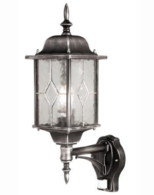 Elstead WX1 PIR Wexford traditional outdoor PIR wall lantern in black & silver