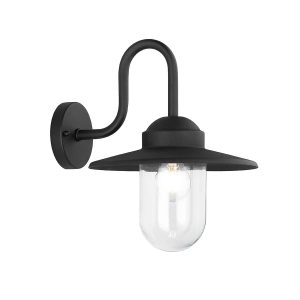 Franklite traditional 1 light exterior wall lantern in matt black on white background.