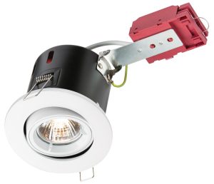 Adjustable white finish GU10 fire rated tilt down light