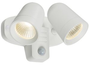 White outdoor wall twin LED spot light PIR sensor manual override IP65