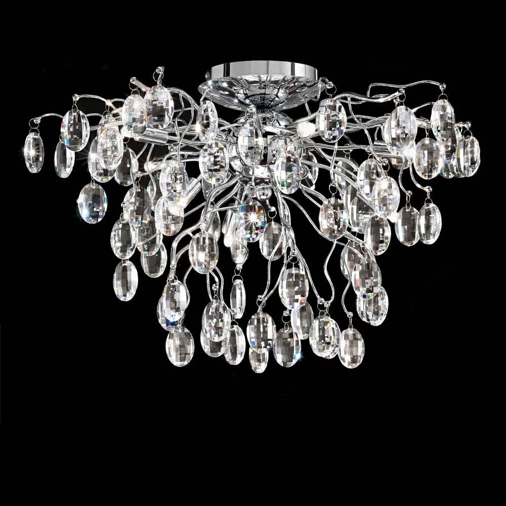 Impressive Quality 8 Lamp Flush Crystal Ceiling Light Polished Chrome