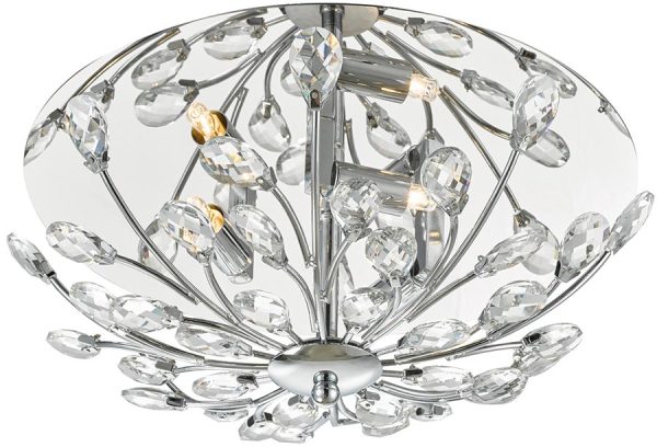 Dar Zafir Polished Chrome Flush 3 Light Fitting With Crystal